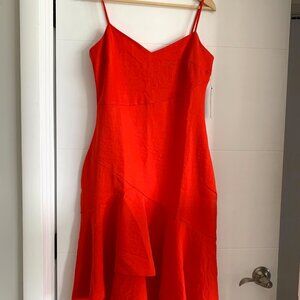 LULUS V-neck Dress Fire Red Strap Shoulder Ruffle Hem